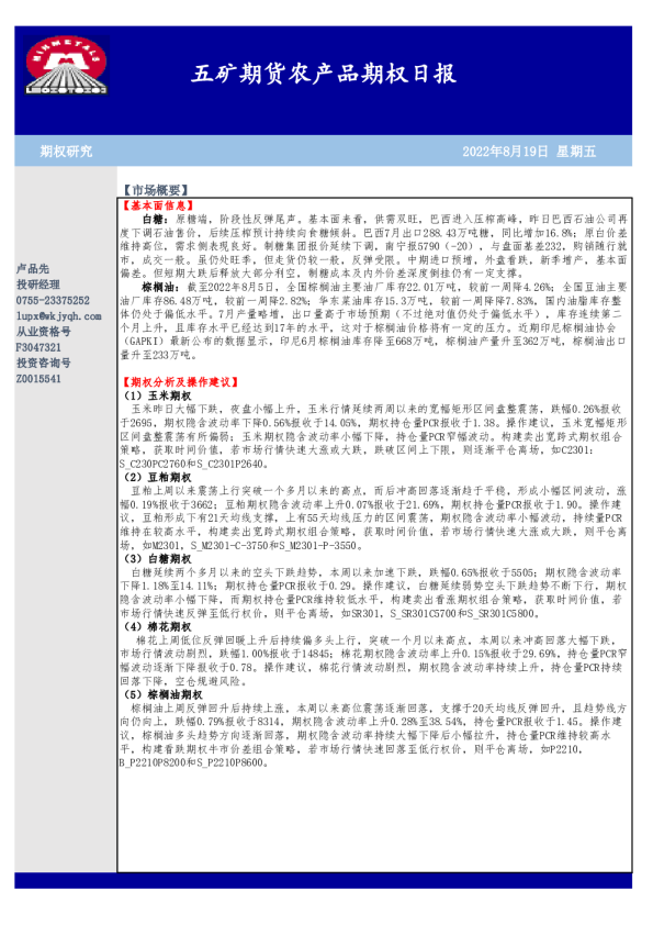 农产品期权日报