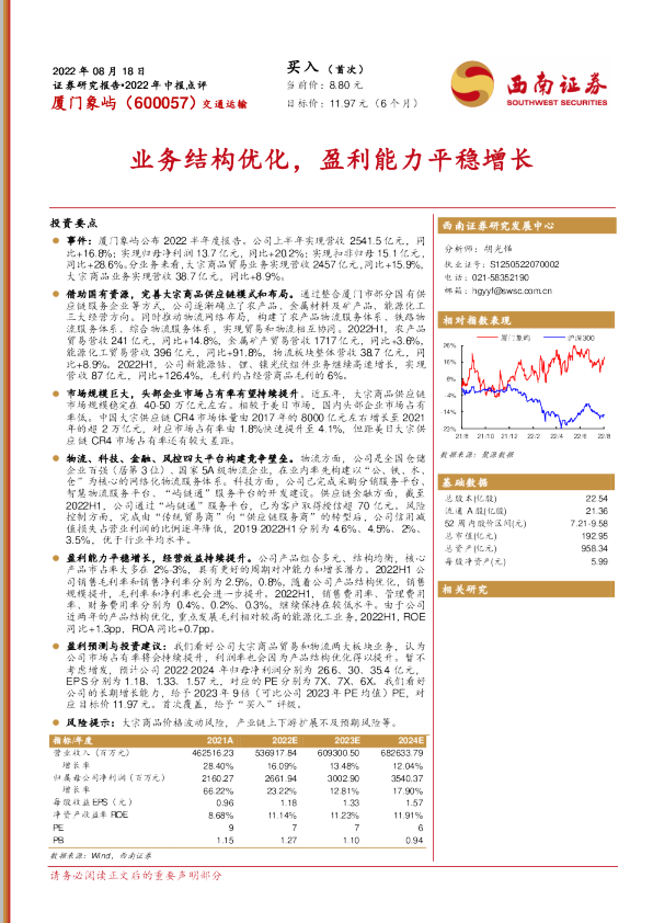 业务结构优化，盈利能力平稳增长
