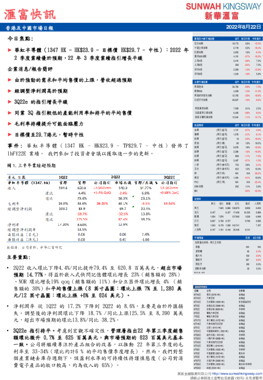 汇富快讯：香港及中国市场日报