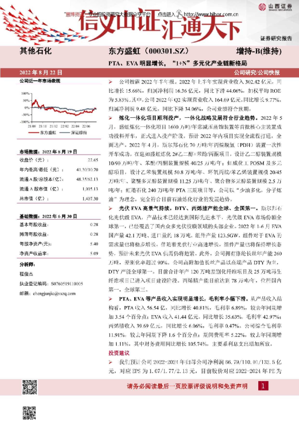 PTA、EVA明显增长，“1+N”多元化产业链新格局