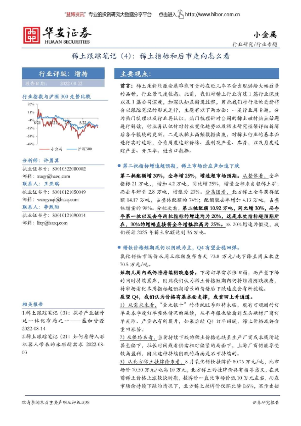 小金属行业专题：稀土跟踪笔记（4），稀土指标和后市走向怎么看