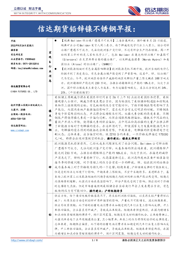 铅锌镍不锈钢早报