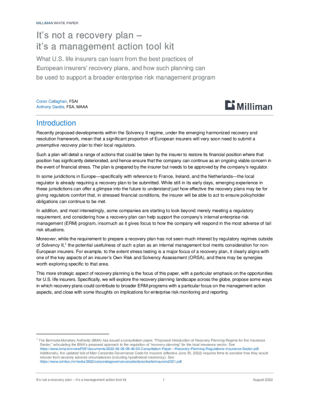 这不是一个恢复计划，而是一个管理行动工具包