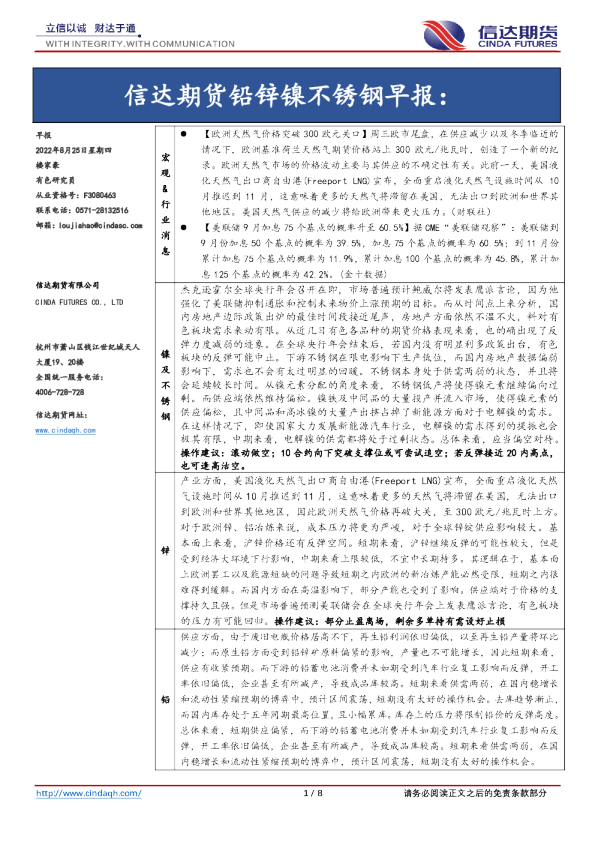 铅锌镍不锈钢早报