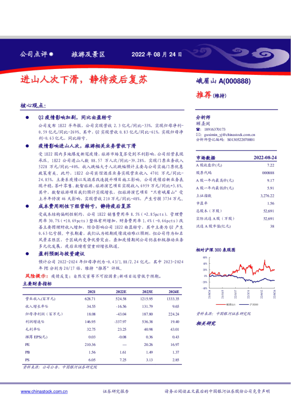 进山人次下滑，静待疫后复苏