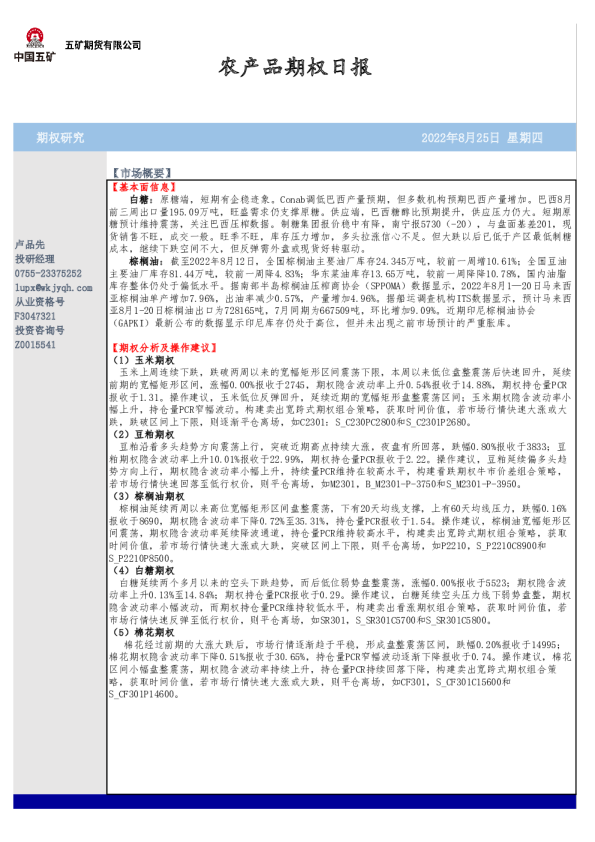 农产品期权日报