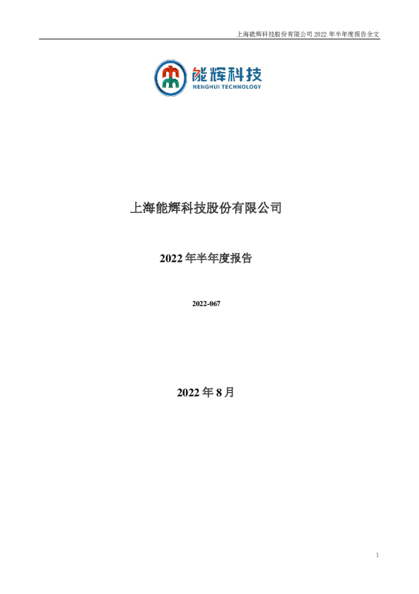 能辉科技：2022年半年度报告