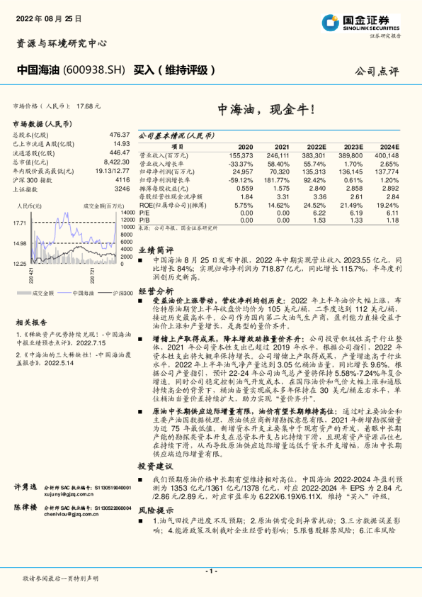 中海油，现金牛！