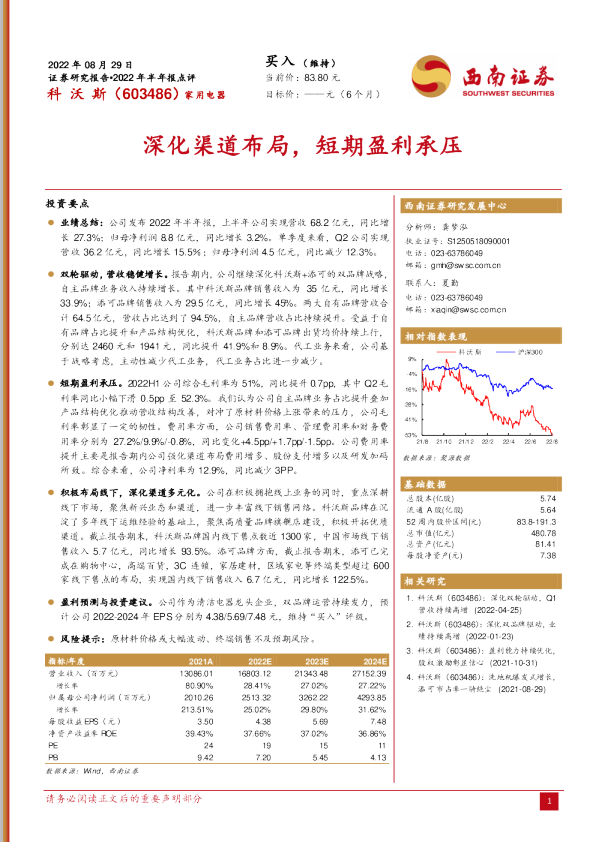 深化渠道布局，短期盈利承压