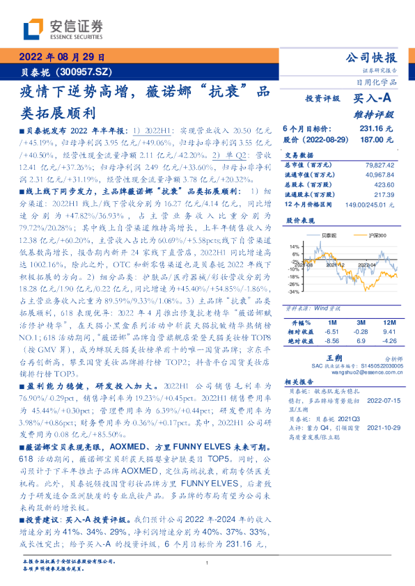 疫情下逆势高增，薇诺娜“抗衰”品类拓展顺利
