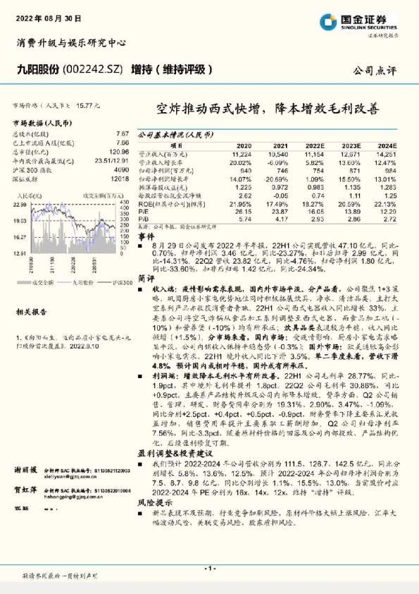 空炸推动西式快增，降本增效毛利改善
