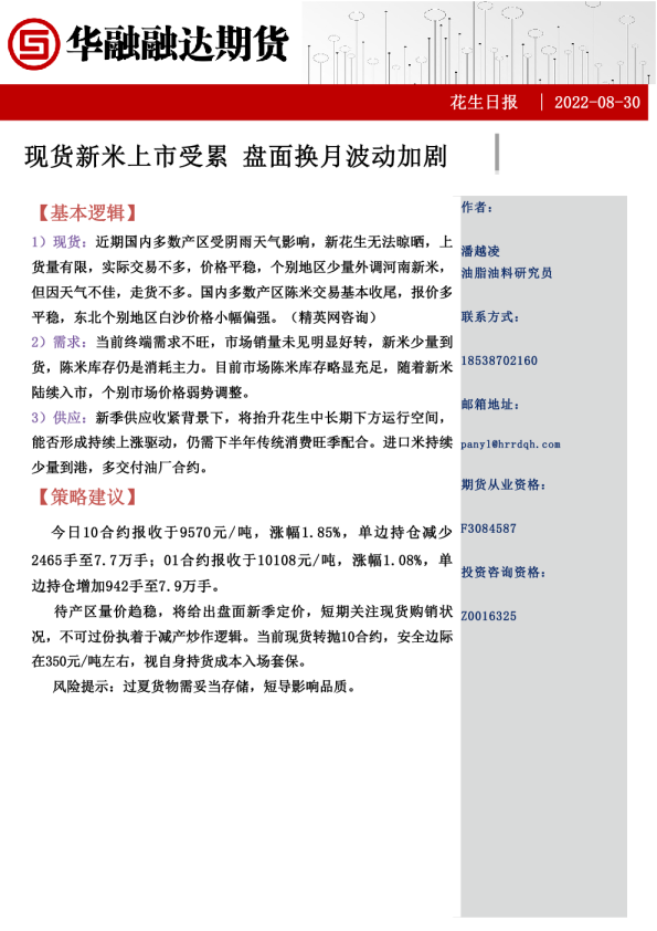 花生日报：现货新米上市受累 盘面换月波动加剧