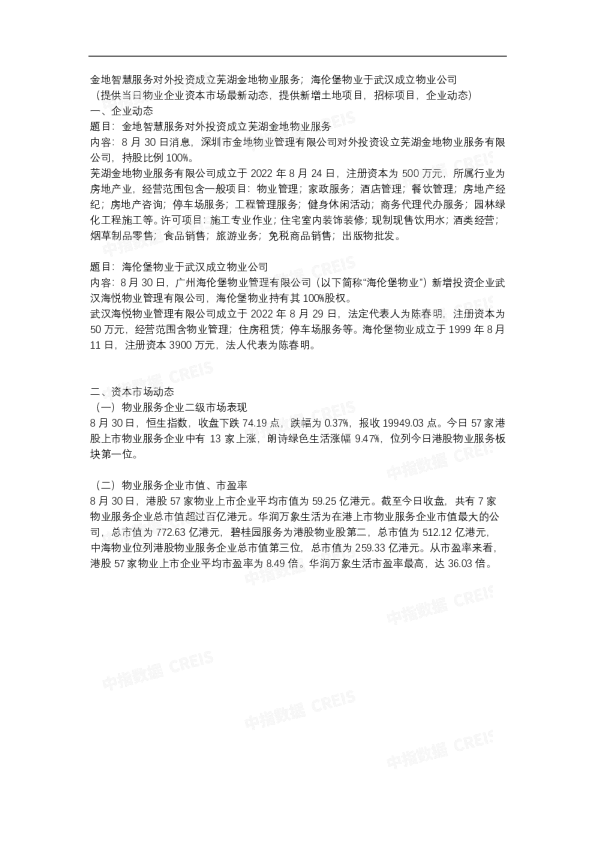 中指物业—每日播报（2022.8.30）