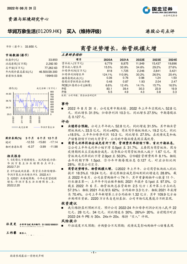 商管逆势增长，物管规模大增