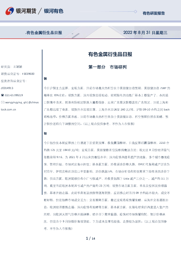 有色金属衍生品日报