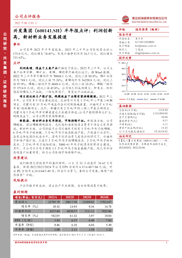 半年报点评：利润创新高，新材料业务发展提速