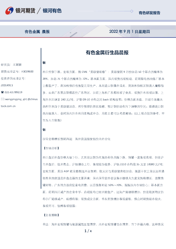 有色金属衍生品晨报