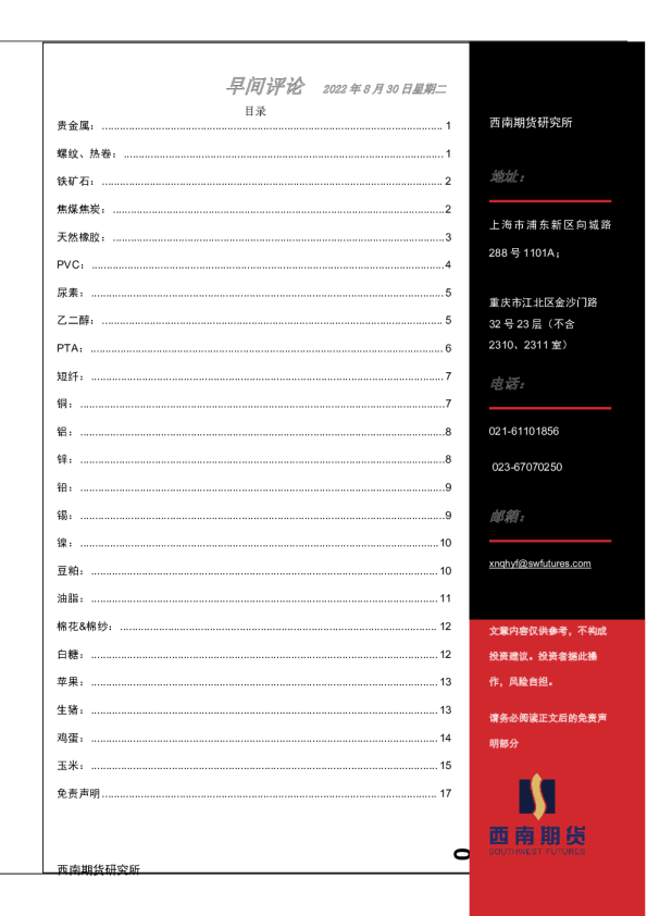西南期货早间评论
