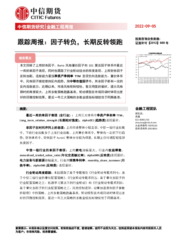 金融工程周报：跟踪周报：因子转负，长期反转领跑