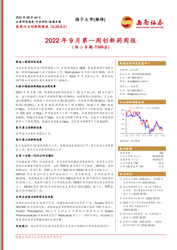 2022年9月第一周创新药周报（附小专题-THR-β）