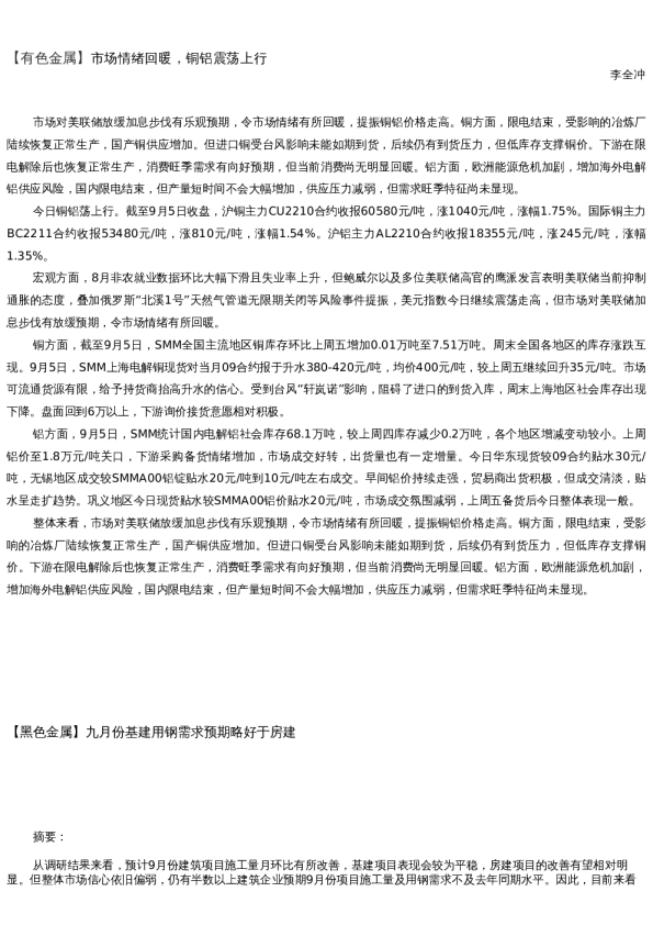 【金属期货】日报-2022-09-05