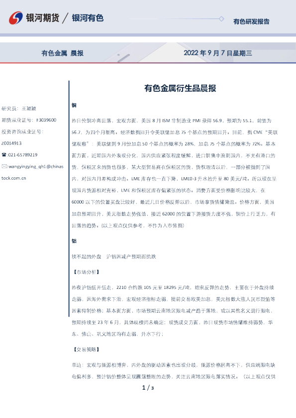 有色金属衍生品晨报