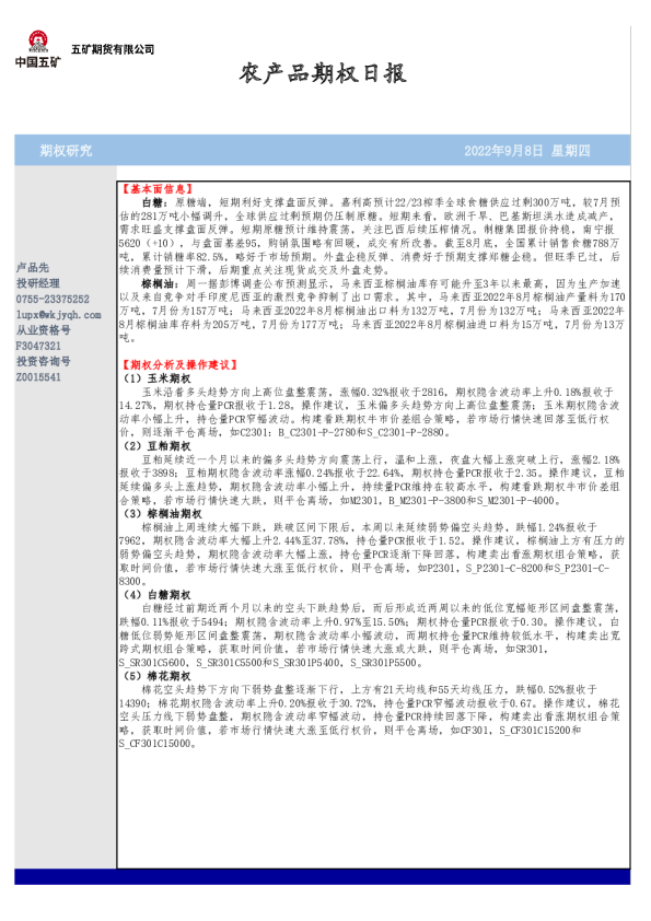 农产品期权日报