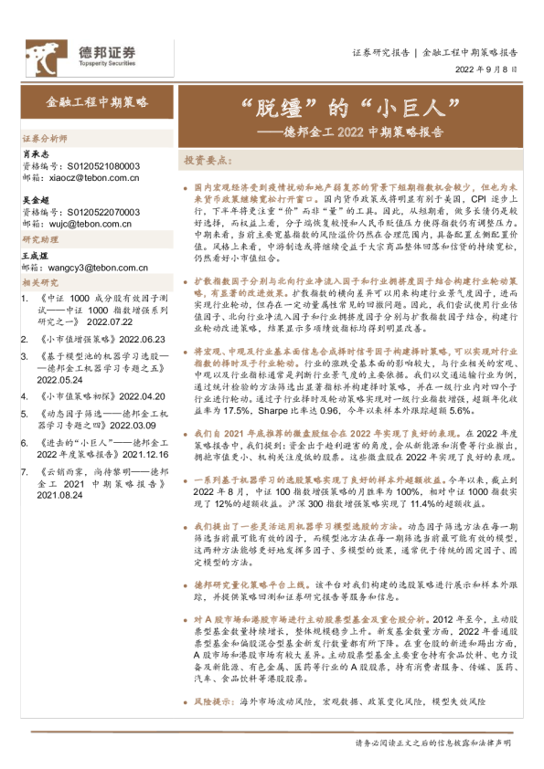 德邦金工2022中期策略报告：“脱缰”的“小巨人”