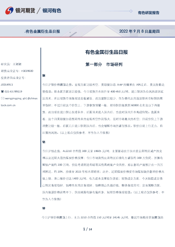 有色金属衍生品日报