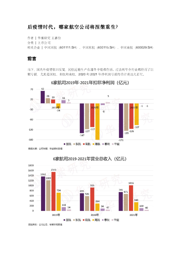 2022后疫情时代，哪家航空公司将涅槃重生？