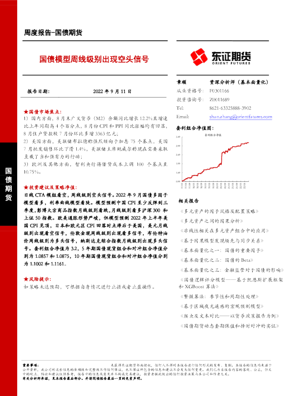 国债模型周线级别出现空头信号