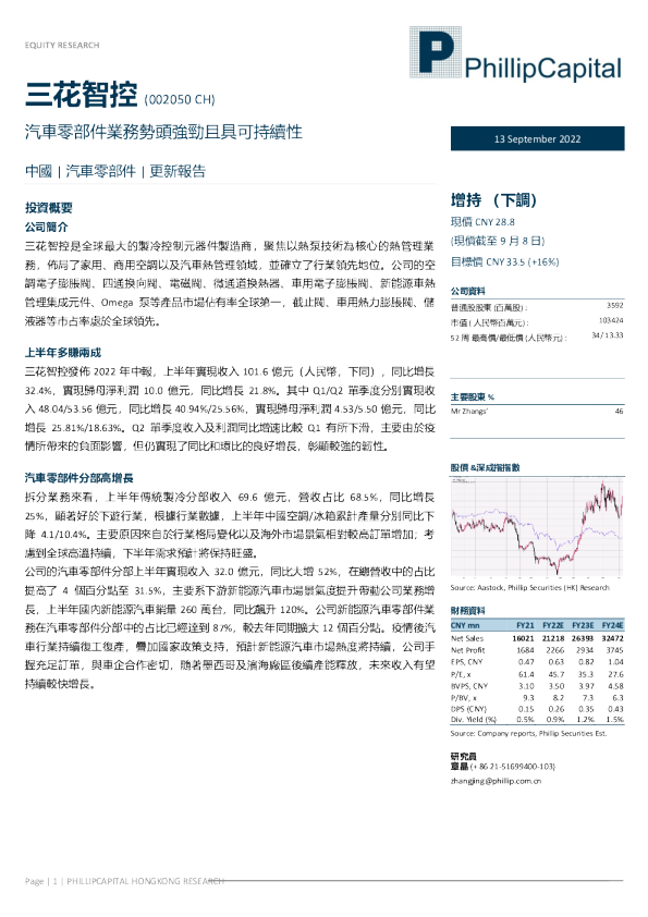 汽车零部件业务势头强劲且具可持续性