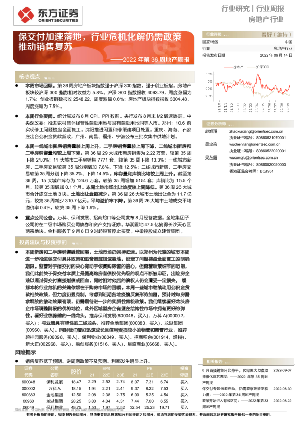 保交付加速落地，行业危机化解仍需政策推动销售复苏