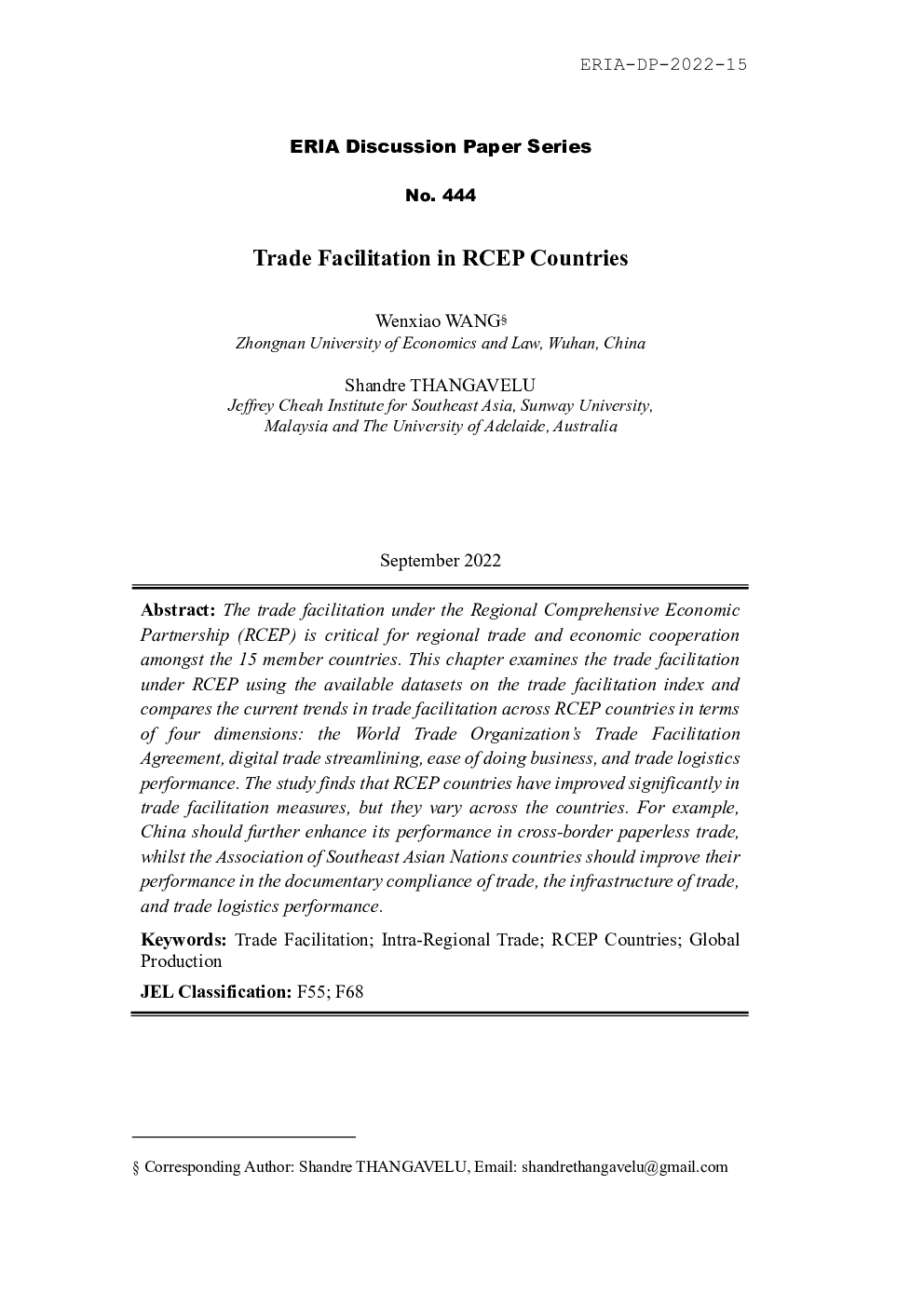 RCEP 国家的贸易便利化