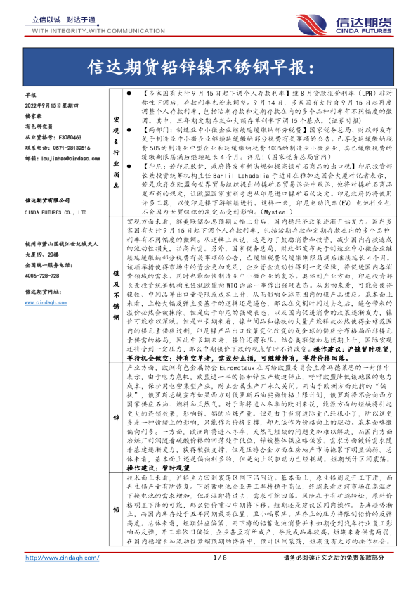 铅锌镍不锈钢早报