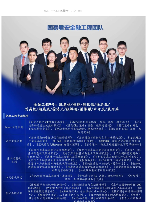 【国泰君安金融工程】专题报告合集