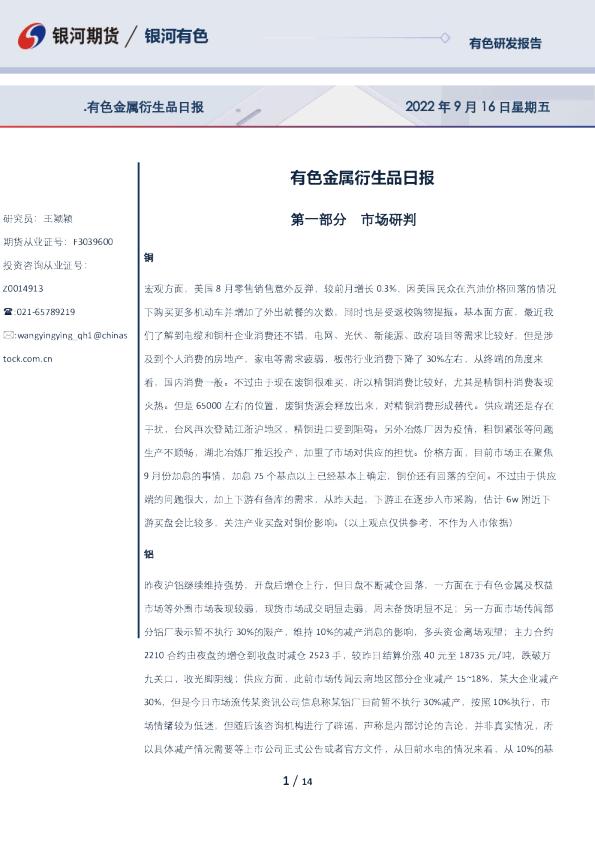 有色金属衍生品日报