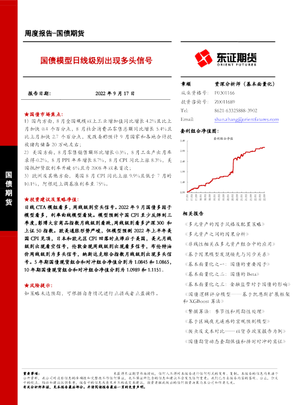 国债模型日线级别出现多头信号