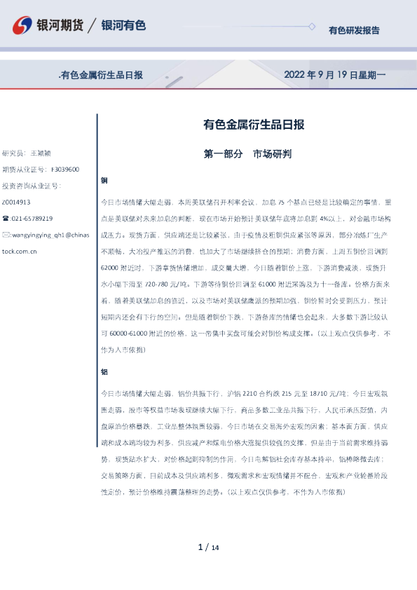 有色金属衍生品日报