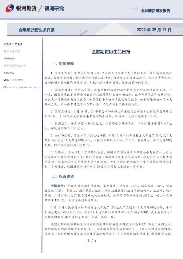 金融期货衍生品日报
