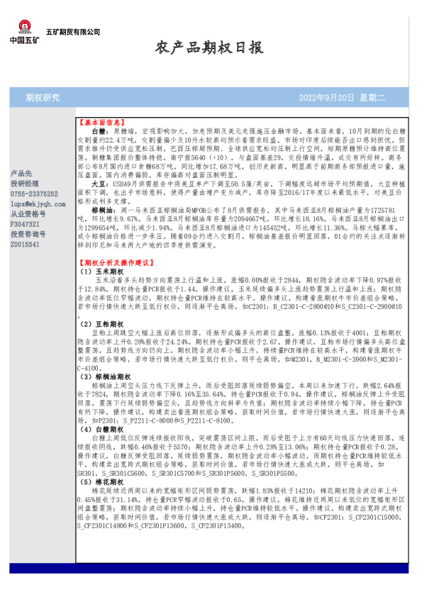 农产品期权日报