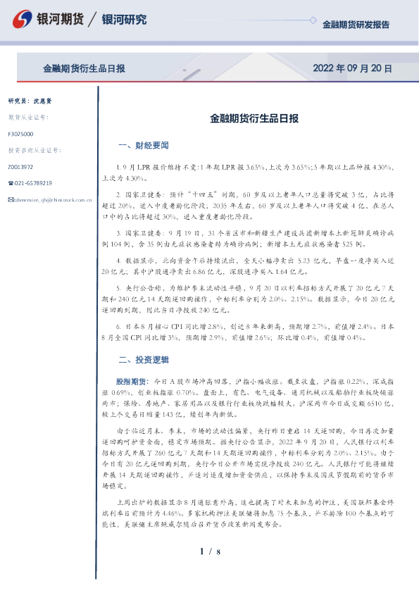 金融期货衍生品日报