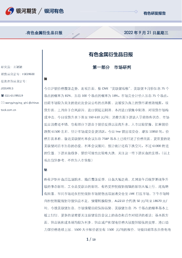 有色金属衍生品日报