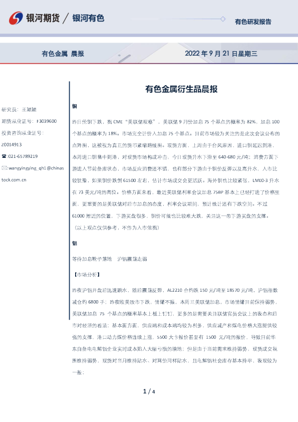 有色金属衍生品晨报