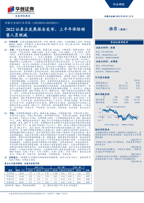 2022证券业发展报告发布,上半年保险销售人员锐减