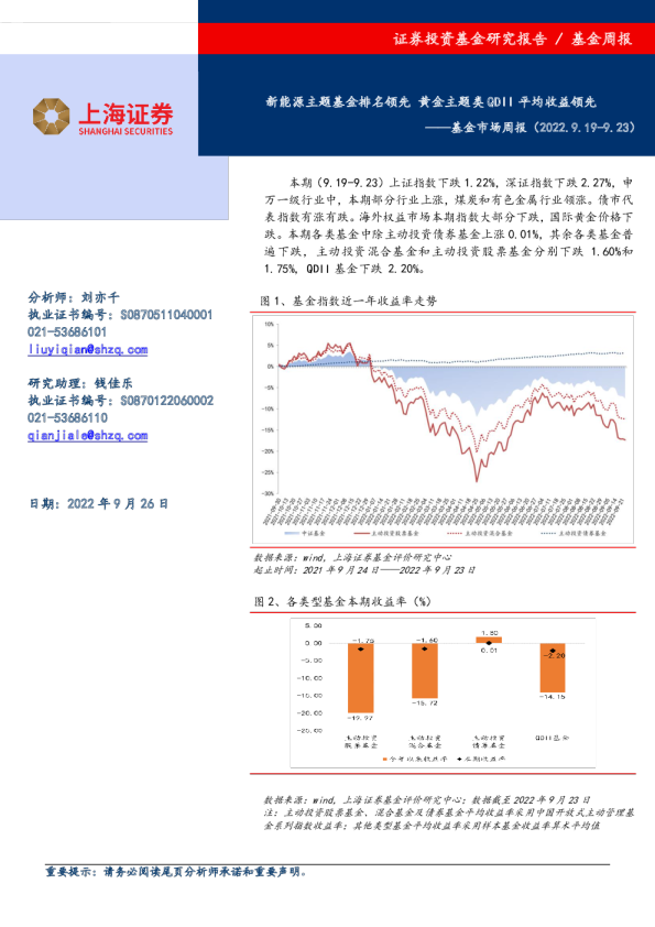 基金市场周报：新能源主题基金排名领先 黄金主题类QDII平均收益领先