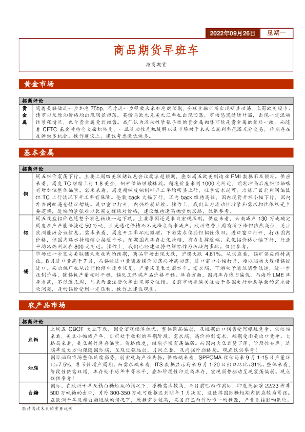 商品期货早班车