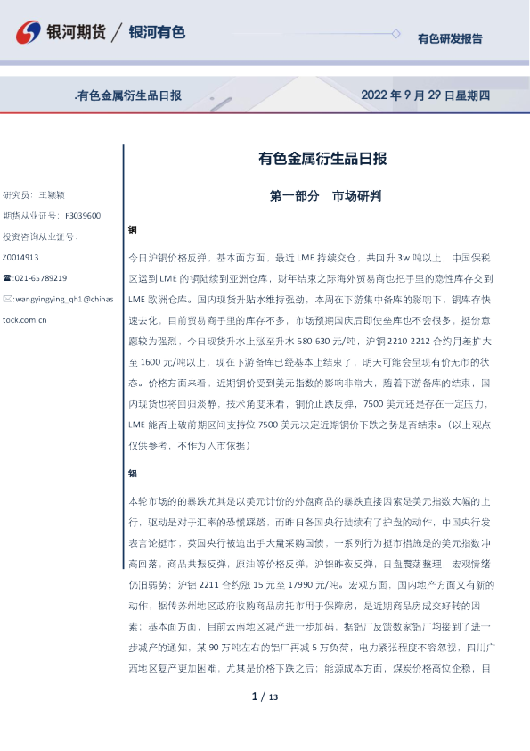 有色金属衍生品日报