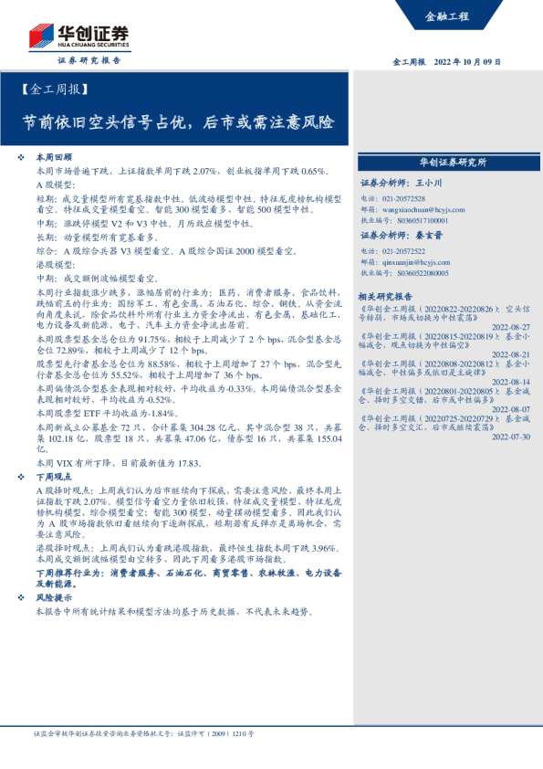 金工周报：节前依旧空头信号占优，后市或需注意风险