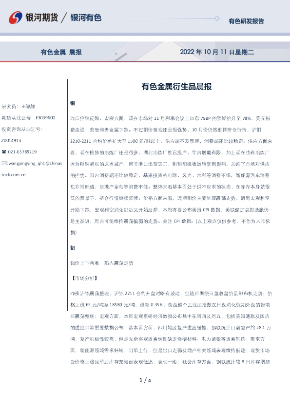 有色金属衍生品晨报
